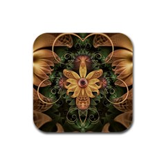 Beautiful Filigree Oxidized Copper Fractal Orchid Rubber Square Coaster (4 Pack)  by jayaprime