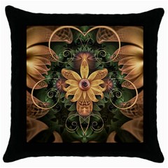 Beautiful Filigree Oxidized Copper Fractal Orchid Throw Pillow Case (black) by jayaprime