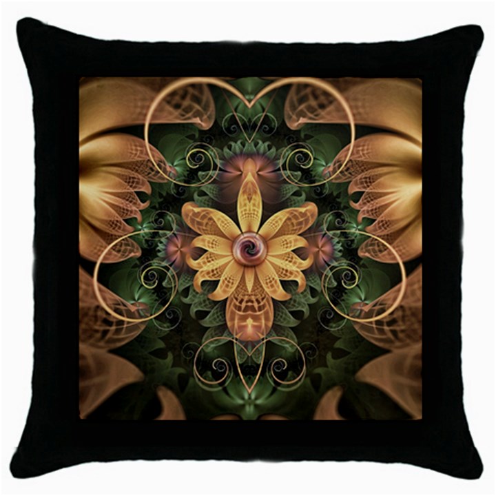 Beautiful Filigree Oxidized Copper Fractal Orchid Throw Pillow Case (Black)