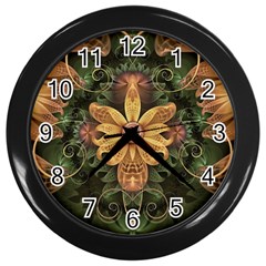 Beautiful Filigree Oxidized Copper Fractal Orchid Wall Clocks (black) by jayaprime