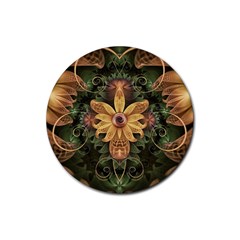 Beautiful Filigree Oxidized Copper Fractal Orchid Rubber Coaster (round)  by jayaprime