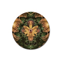 Beautiful Filigree Oxidized Copper Fractal Orchid Magnet 3  (round) by jayaprime