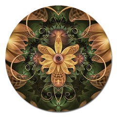 Beautiful Filigree Oxidized Copper Fractal Orchid Magnet 5  (round) by jayaprime