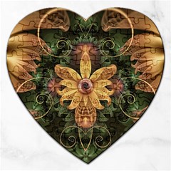 Beautiful Filigree Oxidized Copper Fractal Orchid Jigsaw Puzzle (heart) by jayaprime