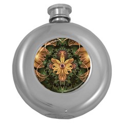 Beautiful Filigree Oxidized Copper Fractal Orchid Round Hip Flask (5 Oz) by jayaprime