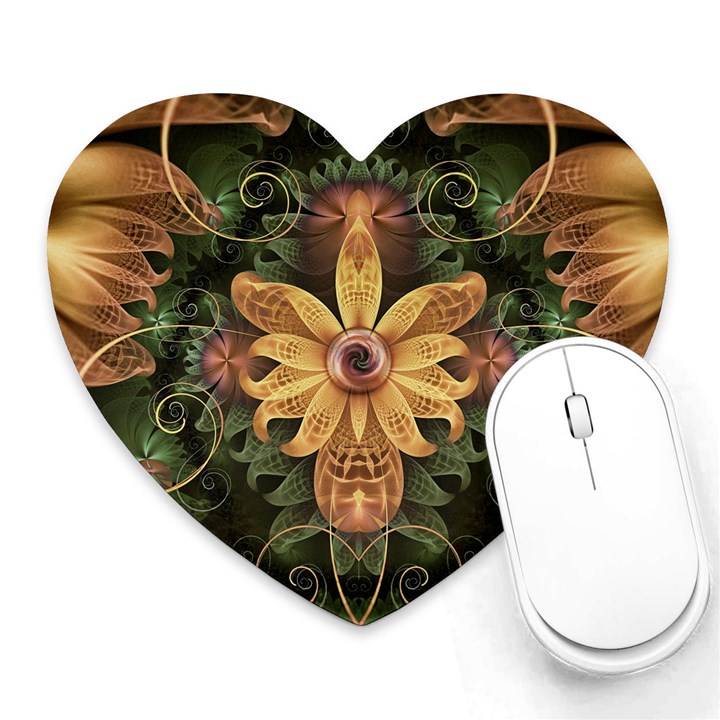 Beautiful Filigree Oxidized Copper Fractal Orchid Heart Mousepads