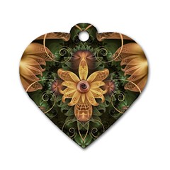 Beautiful Filigree Oxidized Copper Fractal Orchid Dog Tag Heart (one Side) by jayaprime