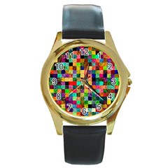 Pattern Round Gold Metal Watch by gasi