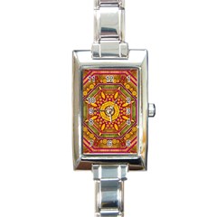 Sunshine Mandala And Other Golden Planets Rectangle Italian Charm Watch by pepitasart