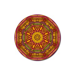 Sunshine Mandala And Other Golden Planets Rubber Coaster (round)  by pepitasart