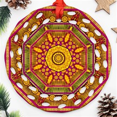 Sunshine Mandala And Other Golden Planets Ornament (round Filigree) by pepitasart