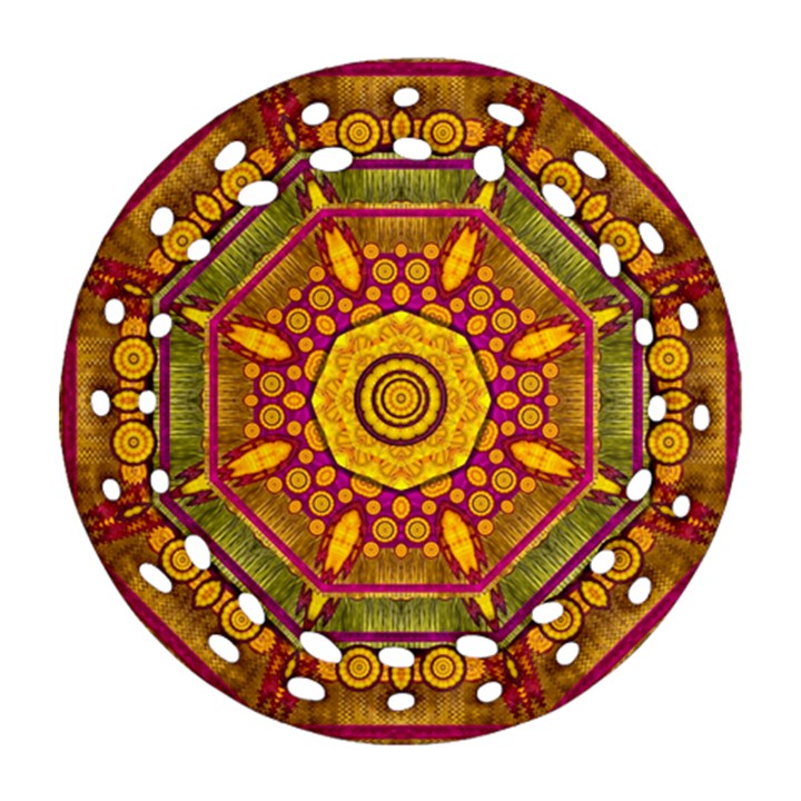 Sunshine Mandala And Other Golden Planets Round Filigree Ornament (Two Sides)