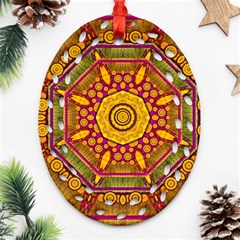 Sunshine Mandala And Other Golden Planets Ornament (oval Filigree) by pepitasart