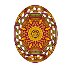 Sunshine Mandala And Other Golden Planets Oval Filigree Ornament (two Sides) by pepitasart