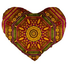 Sunshine Mandala And Other Golden Planets Large 19  Premium Heart Shape Cushions by pepitasart