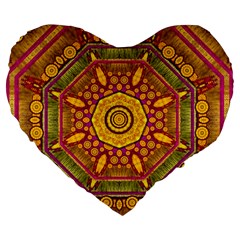 Sunshine Mandala And Other Golden Planets Large 19  Premium Flano Heart Shape Cushions by pepitasart