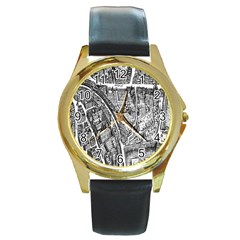 Frankfurt Judengasse Round Gold Metal Watch by Celenk