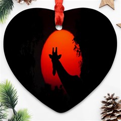 Giraffe Animal Africa Sunset Heart Ornament (two Sides) by Celenk