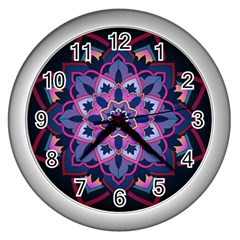 Mandala Circular Pattern Wall Clocks (silver)  by Celenk