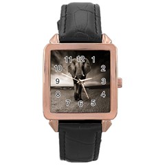 Elephant Black And White Animal Rose Gold Leather Watch  by Celenk