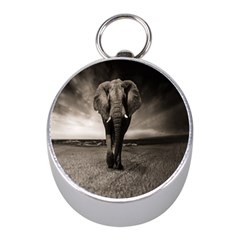 Elephant Black And White Animal Mini Silver Compasses