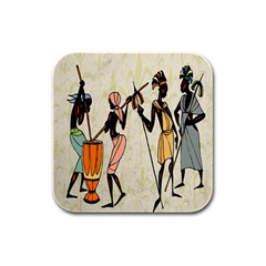 Man Ethic African People Collage Rubber Square Coaster (4 Pack)  by Celenk