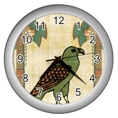 Egyptian Paper Papyrus Bird Wall Clocks (silver)  by Celenk