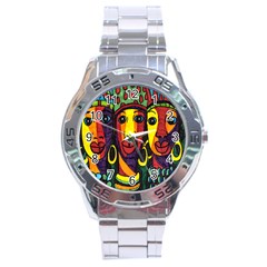 Ethnic Bold Bright Artistic Paper Stainless Steel Analogue Watch by Celenk