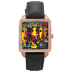 Ethnic Bold Bright Artistic Paper Rose Gold Leather Watch  by Celenk