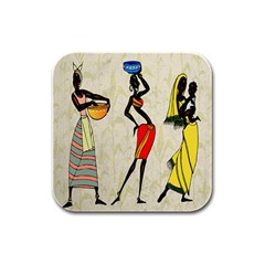 Woman Ethic African People Collage Rubber Square Coaster (4 Pack)  by Celenk