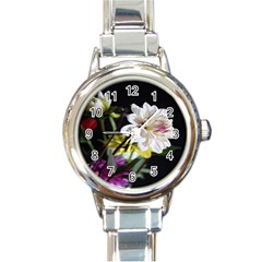 Dahlias Dahlia Dahlia Garden Round Italian Charm Watch