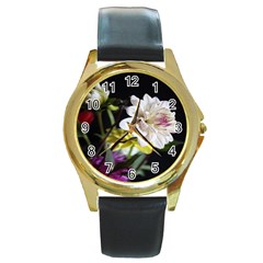 Dahlias Dahlia Dahlia Garden Round Gold Metal Watch