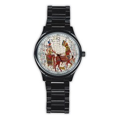 Egyptian Tutunkhamun Pharaoh Design Stainless Steel Round Watch