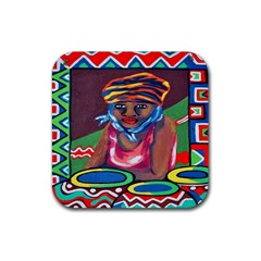 Ethnic Africa Art Work Drawing Rubber Coaster (square)  by Celenk