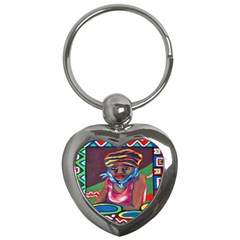 Ethnic Africa Art Work Drawing Key Chains (heart)  by Celenk