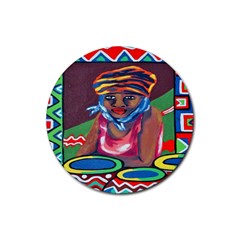 Ethnic Africa Art Work Drawing Rubber Coaster (round)  by Celenk