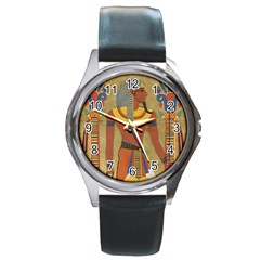 Egyptian Tutunkhamun Pharaoh Design Round Metal Watch by Celenk