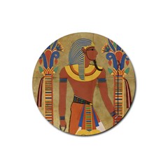 Egyptian Tutunkhamun Pharaoh Design Rubber Coaster (round)  by Celenk