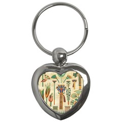 Egyptian Paper Papyrus Hieroglyphs Key Chains (heart)  by Celenk