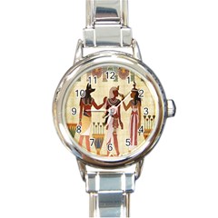 Egyptian Design Man Woman Priest Round Italian Charm Watch by Celenk