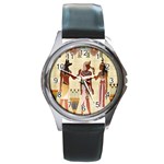 Egyptian Design Man Woman Priest Round Metal Watch Front