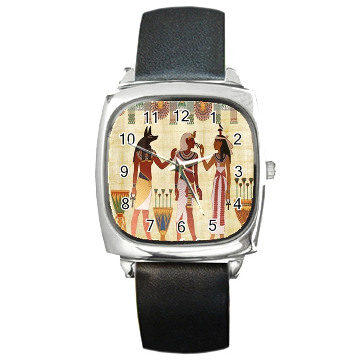 Egyptian Design Man Woman Priest Square Metal Watch