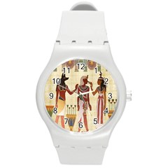 Egyptian Design Man Woman Priest Round Plastic Sport Watch (m) by Celenk