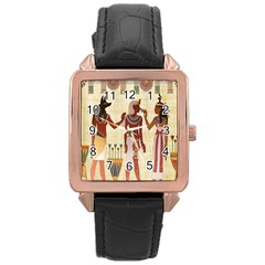 Egyptian Design Man Woman Priest Rose Gold Leather Watch  by Celenk