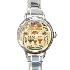 Egyptian Paper Papyrus Hieroglyphs Round Italian Charm Watch by Celenk