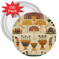 Egyptian Paper Papyrus Hieroglyphs 3  Buttons (100 Pack)  by Celenk