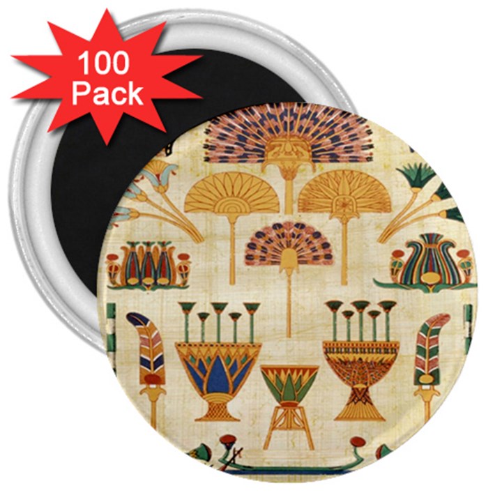 Egyptian Paper Papyrus Hieroglyphs 3  Magnets (100 pack)