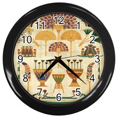 Egyptian Paper Papyrus Hieroglyphs Wall Clocks (black) by Celenk