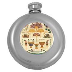 Egyptian Paper Papyrus Hieroglyphs Round Hip Flask (5 Oz) by Celenk