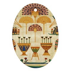 Egyptian Paper Papyrus Hieroglyphs Oval Ornament (two Sides) by Celenk